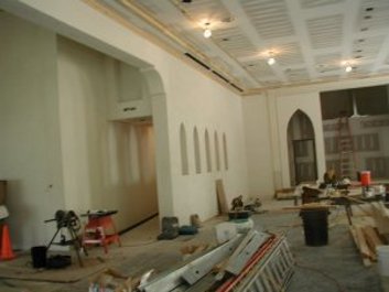 We plastered the sanctuary walls with a durable sand finish in Falls Church, Virginia