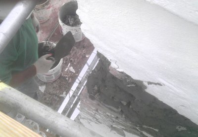 crumbling, spalling
              bricks on chimney are stabilized