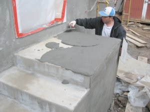 concrete steps are coated