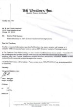 Toll Brothers letter