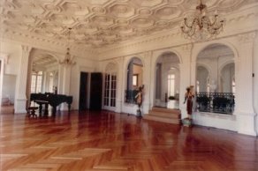 coffer ceiling with
plaster columns, arches, mouldings