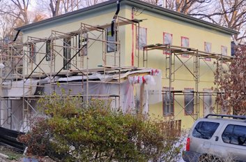 Color stucco house in Takoma Park, Maryland