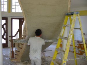 Curved lath and plaster stairway ceiling in Maryland