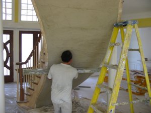 Curved lath and plaster stairway ceiling in Maryland