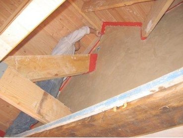 Wall finished around exposed beams n Alexandria, Virginia