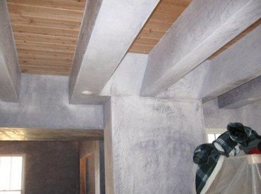 Purple plaster in master bedroom.