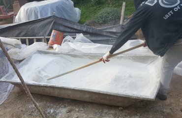 Finish coat is white portland, lime, and white sand