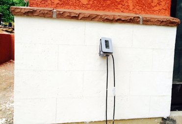 Stucco scored to look like block