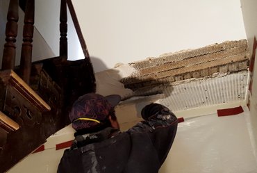 Ceiling was contaminated with drywall.