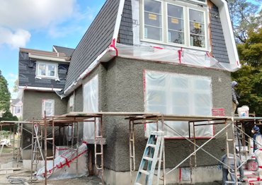 Pebble dash stucco addition in Falls Church, Virginia.