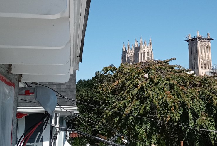 view from my scaffold shows the National Cathedral.