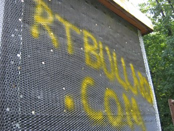 graffiti on stucco chimney