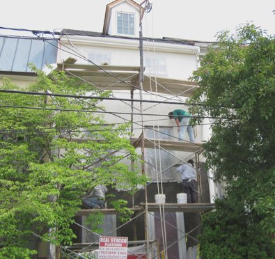 The finish coat is white portland,
              lime, and white sand