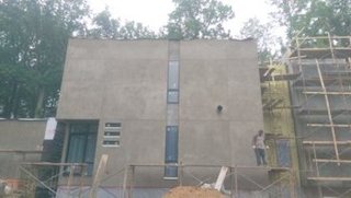 modernistic stucco house in Bethesda, Maryland.