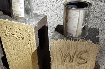Color cement stucco finish is made using universal paint tints.