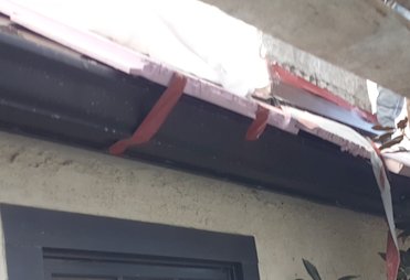 Spanish tile roof is covered with styrofoam.