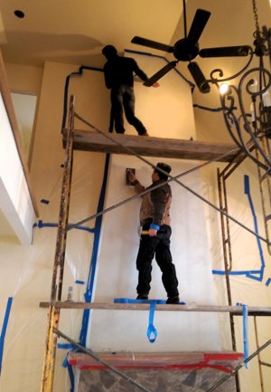 interior chimney with stucco in Potomac, Maryland