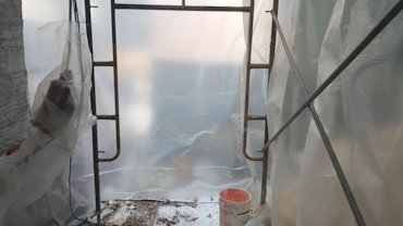 A view inside the plastic tent