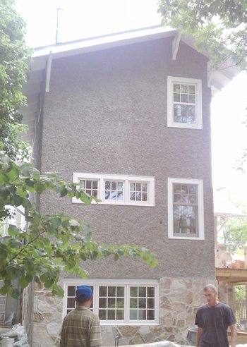 pebble dash stucco addition