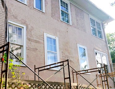 Before: Pebble dash kings replace stucco in Arlington, Virginia