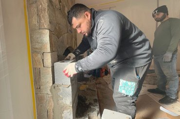 6 inch block on plaster Fireplace in Mclean, Virginia.