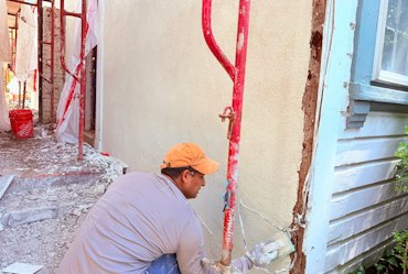 Finish coat is white portland cement, white lime, and white sand