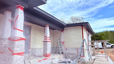 Everything is wrapped up, covered up, and taped off.