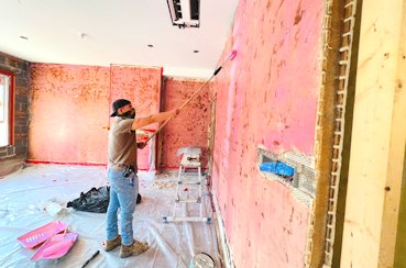 lime and sand plaster that was still in good shape is painted with Plaster Weld.