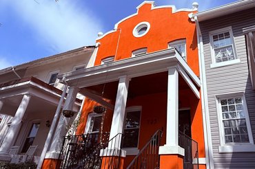 Dramatic color stucco grabs attention here in Washington, DC.