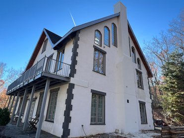 We repaired and re coated the original stucco (cement plaster) chimney in Haymarket, Virginia