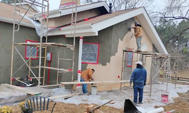 base coat is put on with a lot of flex con in the mortar.