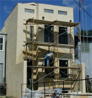 Color stucco on this block addition in the Capitol Hill area of Washington, DC