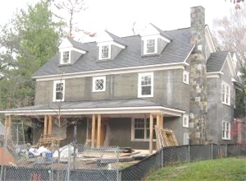 Pebble dash stucco on a new house