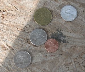 coins on the top of the chimney