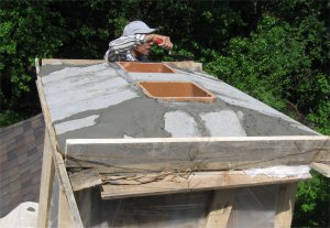 Chimney cap is made with solid 4 inch blocks