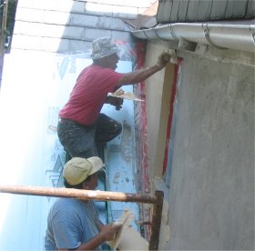 slate roof is covered with styrofoam