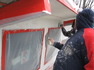 After the brown coat set up for a week the finish coat is applied