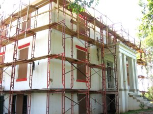 Building scaffolded off