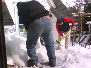 We had to clear hard packed snow off the roof