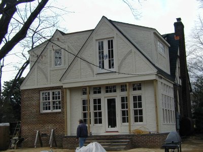 Nice tudor style stucco addition.