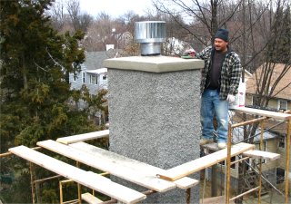 pebble dash stucco chimney