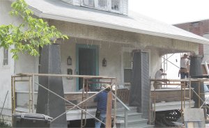 stucco on the columns
