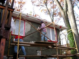 sandblasted walls are brown coated and
straightened