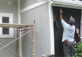 tarpaper, lath and stucco