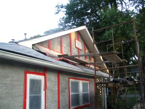View shows scratch coat on metal lath