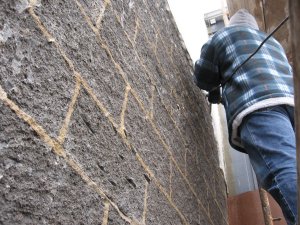 Stucco is torn off blocks